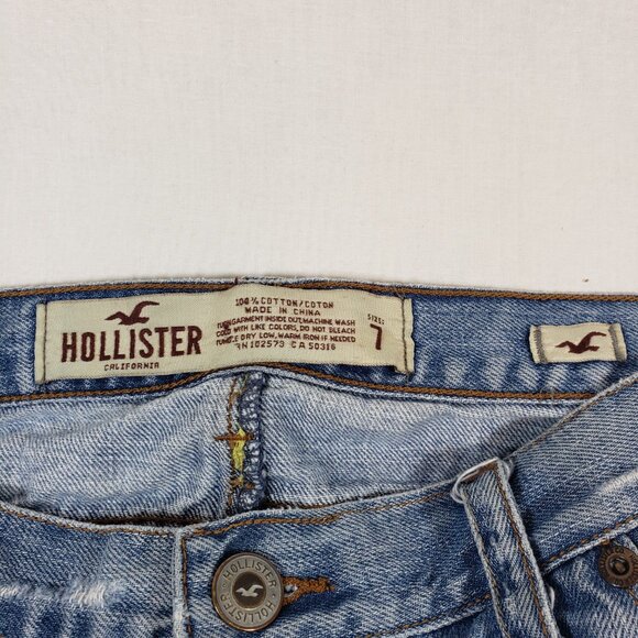 Hollister Y2K 90s Vintage Mini Skirt Denim Blue Distressed Junior Size 7 - Picture 3 of 11